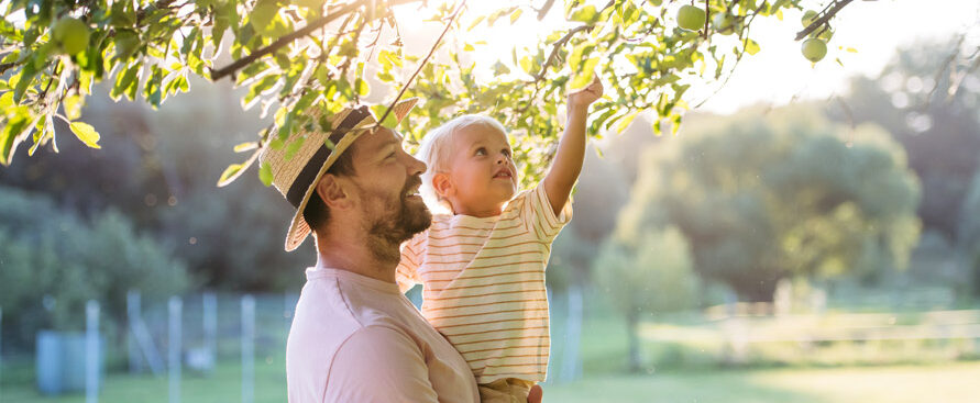 Petit garçon avec son papa sous le soleil